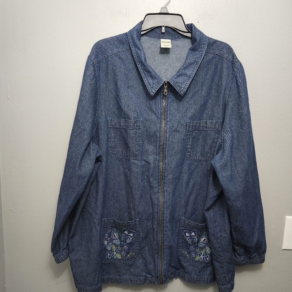 Blair women's full zipper chambray denim jacket shacket size 2XL blue bu…
